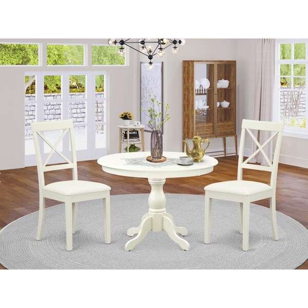 East West Furniture 3 Piece Hartland Dining Room Set - Linen White HBBO3-LWH-C - main